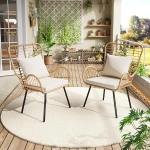 GustoWave Patio Dining Chairs Set of 2 with Cushions, Bistro Set, Great for Apartment, Porch, Lawn, Backyard, Brown - 1 of 4
