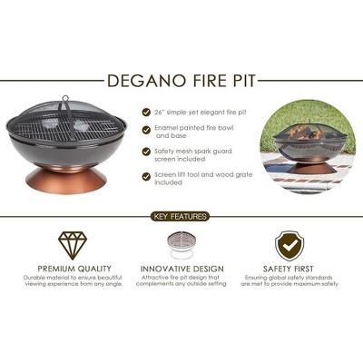 Degano 26" Black and Copper Round Wood Burning Fire Pit