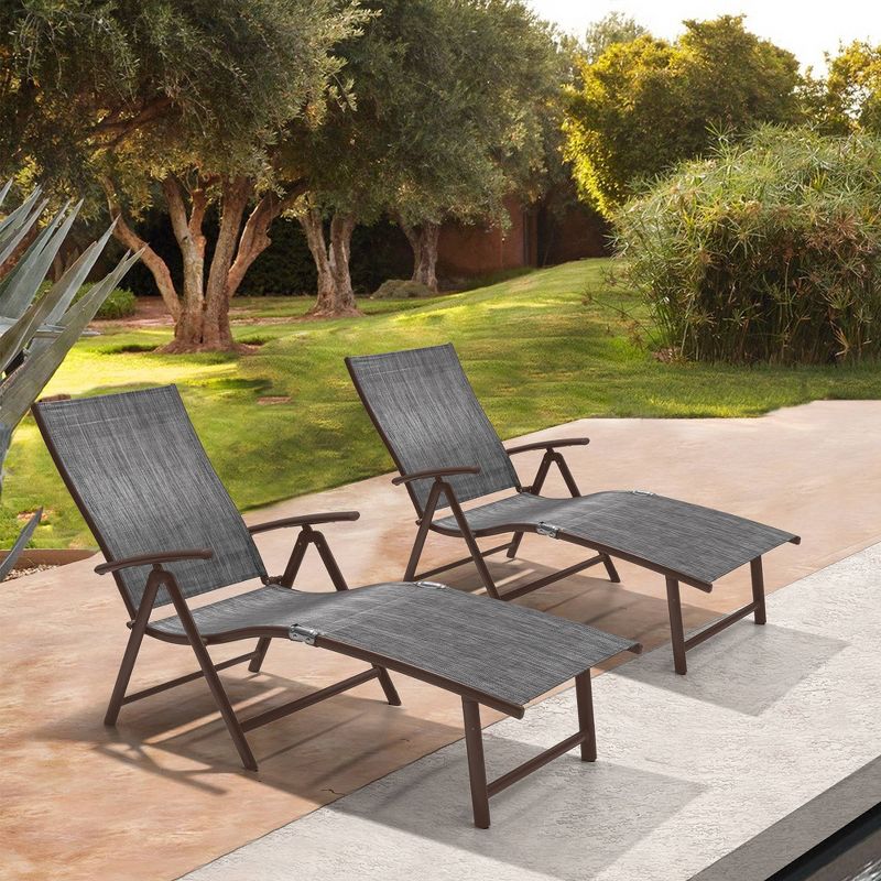 2pc Outdoor Aluminum Adjustable Chaise Lounges - Black/Gray - Crestlive Products: Lightweight, Weather-Resistant, Foldable for Easy Storage, 3 of 13