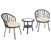 3 Piece Outdoor Patio Leisure Set,Rattan Garden Patio Bistro Set,Fabric Upholstered Rattan Chairs Set of 2 with Round Table-Coolbibila - 4 of 4