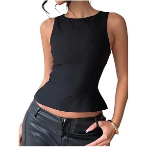 Women's Peplum Sleeveless Top Bow Tie Back Cutout Fitted Tank Blouse - 1 of 4