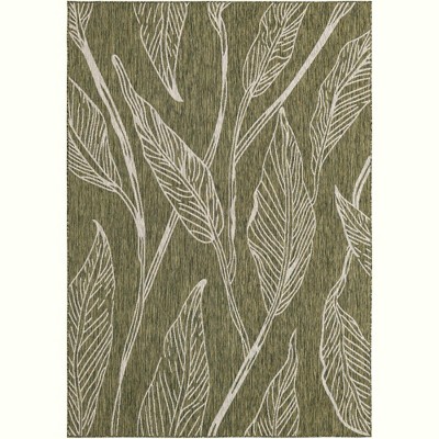 Botanical Green and Ivory Synthetic Outdoor Area Rug, 7' x 10'