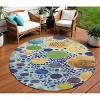 Navy Blue Yellow And Green Geometric Washable Indoor Outdoor Area Rug - 2 of 4
