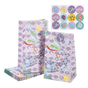 Unique Bargains Children's Paper Cartoon Ocean Mermaid Gift Candy Bags 5.12"x3.15"x9.45" Purple 12 Pcs - 1 of 4
