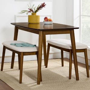 Best Choice Products 3-Piece Mid-Century Modern Upholstered Wooden Dining Set w/ 2 Bench Seats - Walnut/Cream - 1 of 4