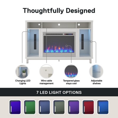 Modern White 55'' Fireplace TV Stand with Illuminated Shelves