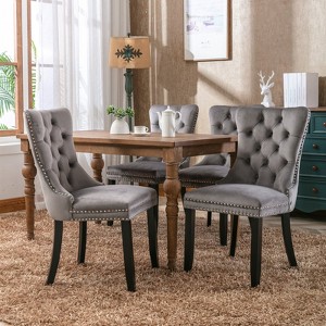 Modern, High-end Tufted Solid Wood Contemporary Velvet Upholstered Dining Chair with Wood Legs Nailhead Trim 2-Pcs Set - 1 of 4