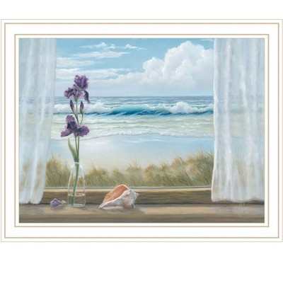 HomeRoots Irises on Windowsill White Framed Print Wall Art