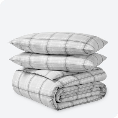 Gray Full/Queen Cotton Flannel Duvet Cover Set