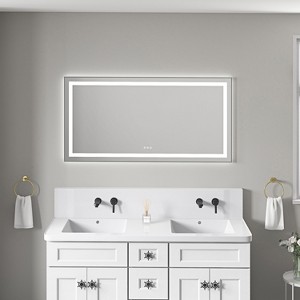 PAGED LED Bathroom Mirror with Front and Backlight, Wall Mounted Vanity Mirror with Aluminum Frame, Anti-Fog, Memory, 3 Colors - 1 of 4