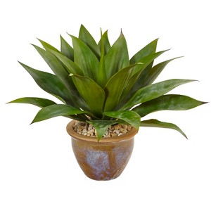 Nearly Natural Agave Artificial Plant in Glazed Clay Pot - 1 of 3