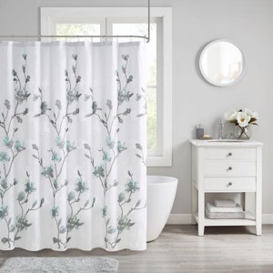 SEVOBAL Shower Curtain Floral Burnout Microfiber Liner Lightweight Shabby Chic Modern Bathroom Decor, Aqua, 72"*72"*0.13" - 1 of 4