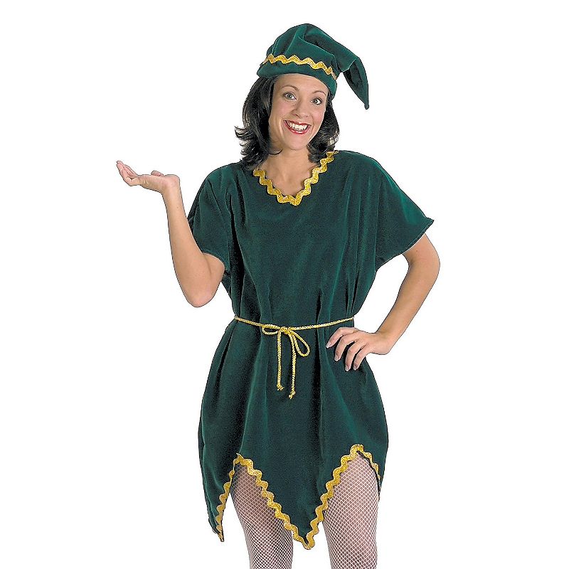 Halco Adult Holiday Elf Tunic with Hat Costume - One Size Fits Most - Green, 1 of 2