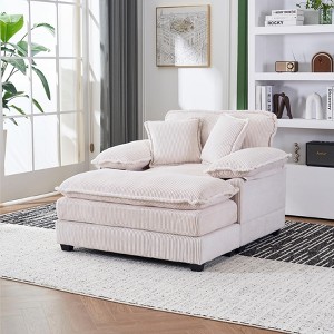 Corduroy Chaise Lounge Single Sofa With 2 Toss Pillows and a Ottoman Upholstered Accent Chairs, White/Orange/Green/Gray/Black-ModernLuxe - 1 of 4