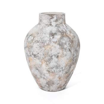 LuxenHome Marble White 15.2-Inch Tall Stoneware Table Vase Multicolored