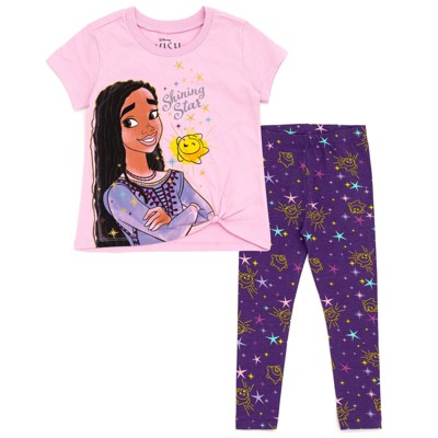 Disney Wish Asha Star Little Girls T-Shirt and Leggings Outfit Set Purple  7-8