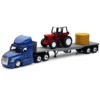 Freightliner Cascadia w/Flatbed Trailer Blue w/Farm Tractor Red and Hay Bales "Long Haul Trucker" 1/43 Diecast Model by New Ray - 2 of 3