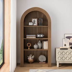 Arched Bookcase with 4 Open Shelves,Tall Bookcase with Storage Shelf for Living Room or Bedroom,Mid Century Modern Display Bookcase-Cuddlewood - 1 of 4