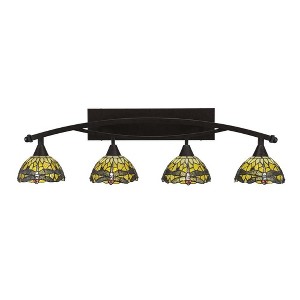Toltec Lighting Bow 4 - Light Vanity in  Bronze with 7" Amber Dragonfly Art Glass Shade - 1 of 1
