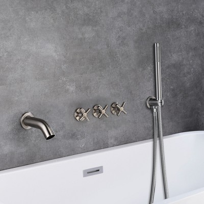 Brushed Nickel Wall Mount Tub Faucet with Sprayer