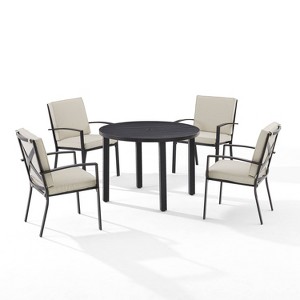 5pc Kaplan Outdoor Steel Round Dining Set Oatmeal/Bronze - Crosley - 1 of 4