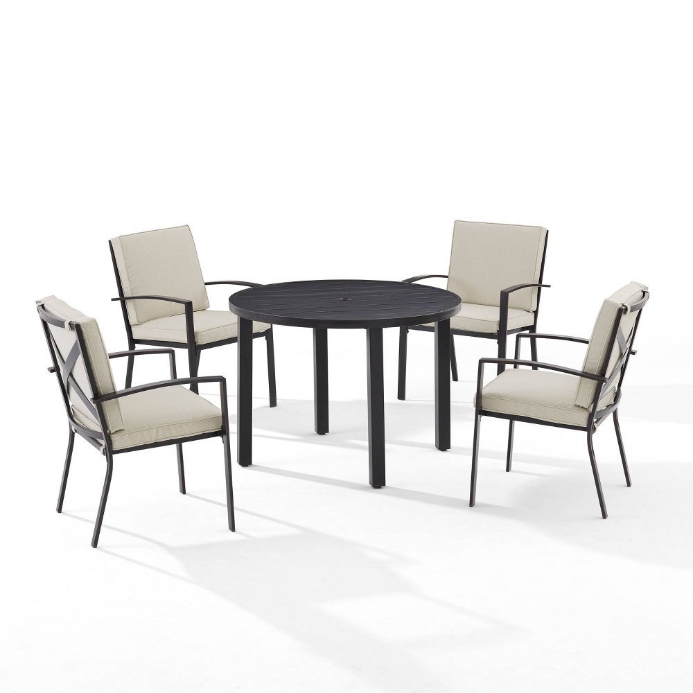 Photos - Dining Table Crosley 5pc Kaplan Outdoor Steel Round Dining Set Oatmeal/Bronze  