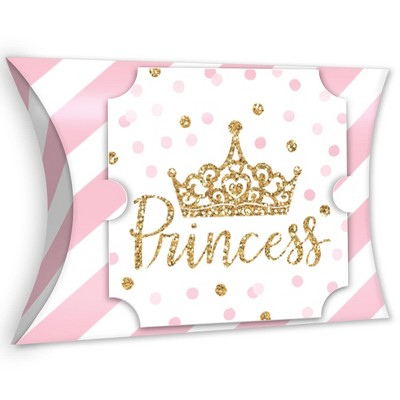 Big Dot of Happiness Little Princess Crown - Favor Gift Boxes - Pink and Gold Princess Baby Shower or Birthday Party Large Pillow Boxes - Set of 12