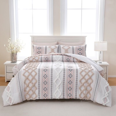 7-Piece Tufted Comforter Set Bed in a Bag – Boho Aztec Chic Bedding with Sheets & Pillowcases, Soft Lightweight Quilt