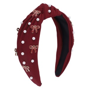 Unique Bargains Women's Bow Faux Pearls Tie Headbands 1 Pc - 1 of 4