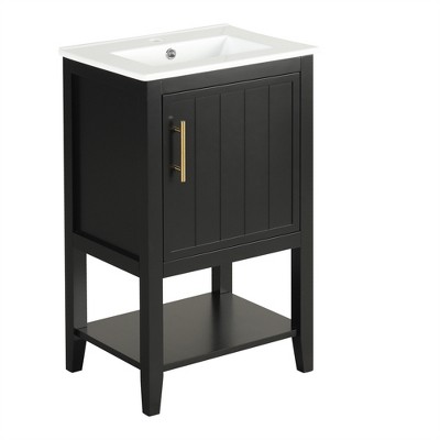 20" Bathroom Vanity with Sink, Bathroom Storage Cabinet with Soft Closing Door and Open Shelf, Bathroom Vanity Cabinet with Ceramic Sink