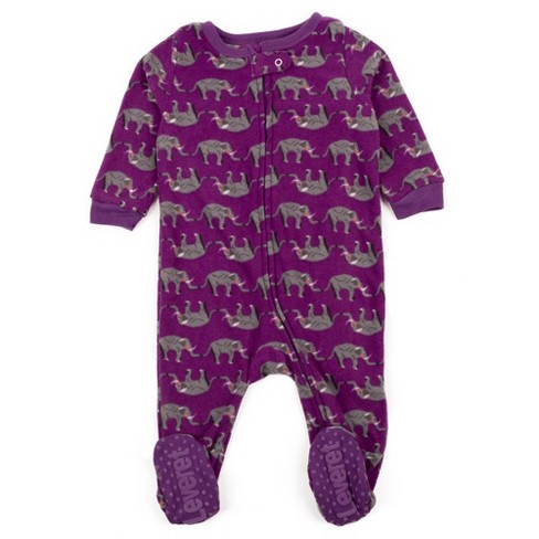 Leveret Footed Fleece Pajamas Purple Elephant 6 12 Month