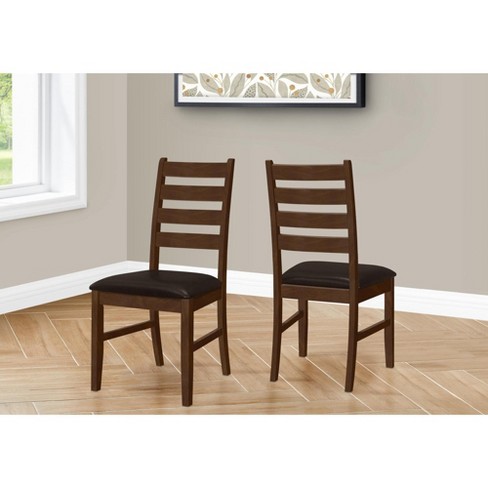 Monarch Specialties Dining Chair 37inch Height Set Of 2 Dining Room Kitchen Side Upholstered Brown Solid Wood Brown Leather Look Transitional - image 1 of 4