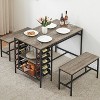 47" Dining Table Set for 4, 3 Pieces Kitchen Table Set with 2 Benches, Wine Rack and 2-Tier Storage Shelves, for Home, Gray - 3 of 4