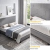 Queen Size Wood Bed Frame, Linen Upholstered Platform Bed Frame, Wood Slat Support Bed With Headboard - 3 of 4