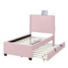KTMBDW Twin Upholstered Bed Frame with Trundle, Teddy Platform Bed with USB Headboard, Classic Color-Blocking Design, No Box Spring Required, Pink - 3 of 4