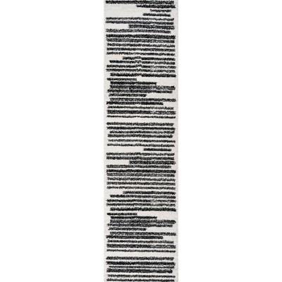 Khalil Cream and Black Striped Synthetic Runner Rug