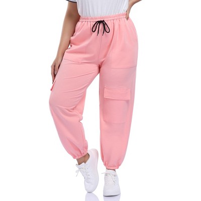 Plus Size Women's Cargo Pants - High Waist Stretch Cotton Work Pants with Utility Pockets & Adjustable Drawstring