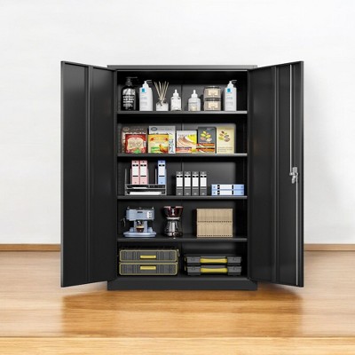 Alilang 71.23 Inch Black Metal Storage Cabinet with Locking Doors and Adjustable Shelves - Black