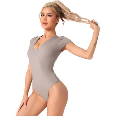 Allegra K Women's U Neck Short Sleeve Slim Fit Full Body Shapers for Dance Training