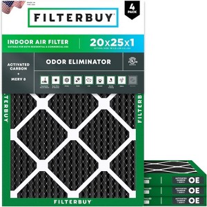 Filterbuy 20x25x1 Air Filter (4-Pack), Pleated MERV 8 Odor Eliminator Replacement HVAC AC Furnace Filters (Actual Size: 19.50 x 24.50 x 0.75) - 1 of 4