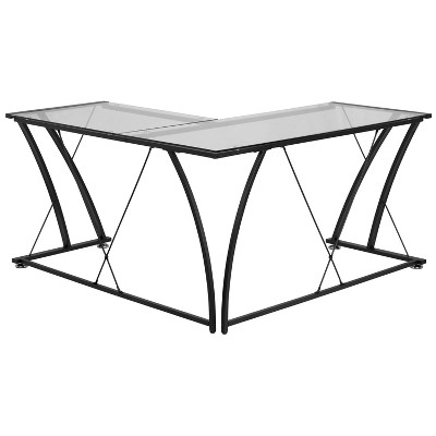 Glass L - Shape Computer Desk Clear/Black - Riverstone Furniture Collection