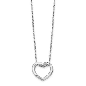 Black Bow Jewelry Diamond 15mm Heart Necklace in Rhodium Plated Silver, 18-20 Inch - 1 of 4