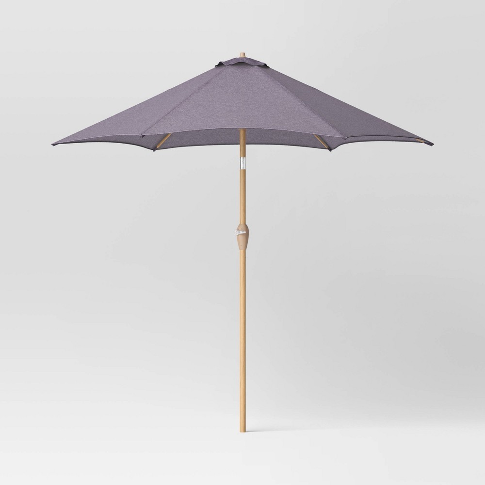 9' Round Outdoor Patio Market Umbrella Charcoal with Faux Wood Pole - Threshold™