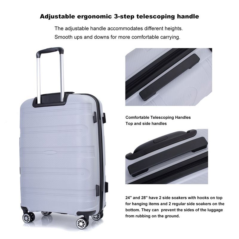 Hardshell Luggage Sets 3 Piece With Tsa Lock And 360 Degree Double Spinner Wheels Pp Lightweight Durable Hand Luggage (20"/24"/28"), 4 of 7