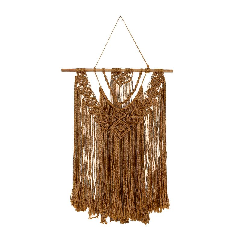 49&#34; x 27&#34; Fabric Macrame Handmade Intricately Weaved Wall Decor with Beaded Fringe Tassels Brown - Olivia &#38; May, 5 of 6