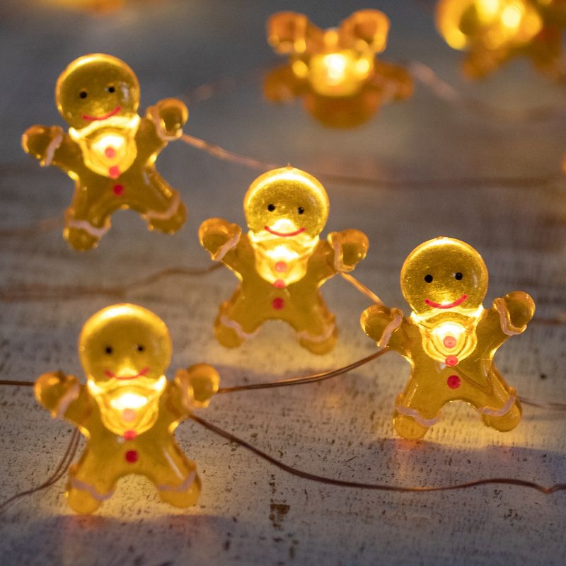 Northlight 20-Count LED Mini Gingerbread Men Christmas Fairy Lights, 6.5 ft Silver Wire, 2 of 6