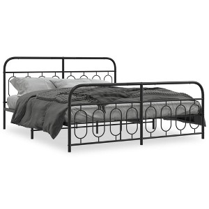 vidaXL Black King Metal Bed Frame with Headboard and Footboard - 76"x79.9" - Modern Style - Bedroom Furniture - 1 of 4