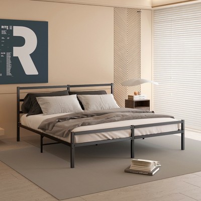 KIGFTSOD Metal Platform Bed frame with Headboard, Sturdy Metal Frame, No Box Spring Needed，Black