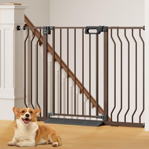 GROWNSY Baby Gate for Stairs, 29.5"-48.4" Pressure Mounted Baby Gate for Top of Stair&Doorway with V-Shaped Rods, Anti-Trip Pedal, Brown - 1 of 4