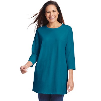 Woman Within Perfect Three-Quarter Sleeve Crewneck Tunic